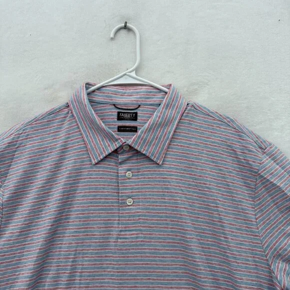 Faherty The Movement Polo Shirt Mens 2XL Multicolor Striped Pima Cotton Soft - Picture 2 of 7
